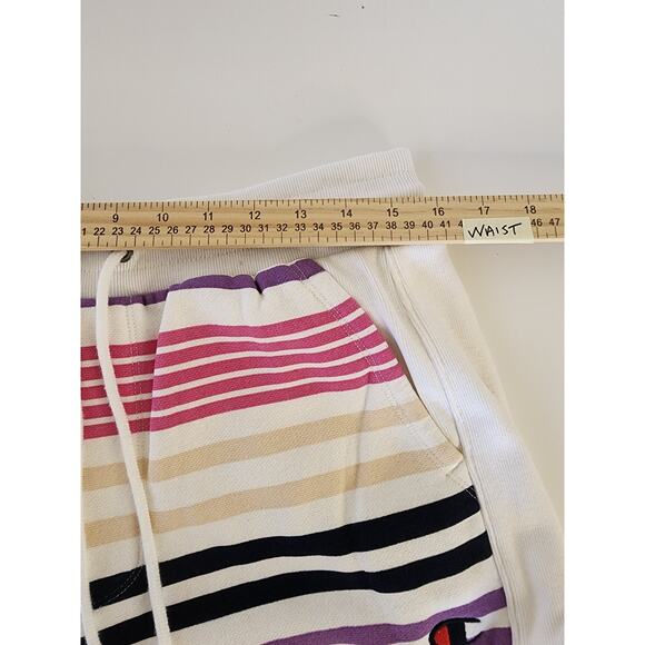 CHAMPION + URBAN OUTFITTERS Pink Purple Black Striped Comfort Sweat Shorts SZ M - Picture 6 of 7